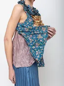 Blouse with Ruffle Yoke and Under Cami - Blue Floral
