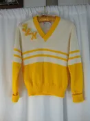 1950s TL Hanna Yellow Cream Girls Small Cheerleader V Neck Sweater