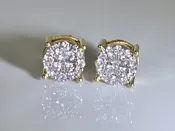 10KT Yellow Gold Screw Back Diamond Cluster Earrings