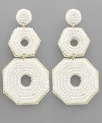 3 Bead Hexagon Link Earrings White