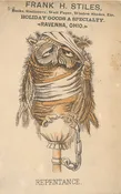 Victorian Trade Card - Owl - Repentance - Frank H. Stiles Books, Stationery etc. - Ravenna, Ohio