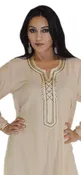 Asmaa Beige Moroccan Woman Casual Kaftan - Treasure of Morocco