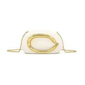 ABSTRACT GOLD HANDLE CLUTCH - BEIGE