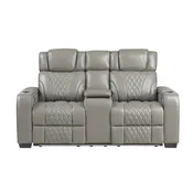 Apex Power Double Reclining Love Seat With Center Console, Power Headrests, Storage Arms With Cup Holders, Wireless Charger, Air Massage And Heat, LED Lighting And Charging Ports