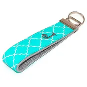 Aqua Mint Quatrefoil on Grey Personalized Keychain