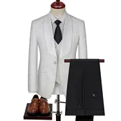 British-Style Slim Fit Jacquard Three-Piece Suit Set