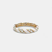 14K Yellow Gold White Enamel and Diamond Stack Ring — Zoland