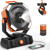 30000mAh Battery Powered Orange Misting Fan for Outdoor Beach Tent - Portable Battery Operated Tent Air Conditioner For Camping Fan Rechargeable