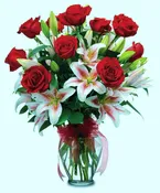 1-22-6 “True Love” Dozen Roses w/ Lilys