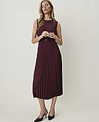 Dotted Sleeveless Pleated Midi Dress