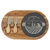 Custom Acacia Wood/Slate Oval Cheese Set