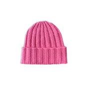 Merino Blend Chunky Rib Pixie Knit Beanie - Raspberry