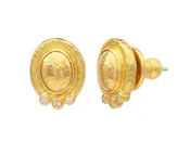 GURHAN Amulet 24K Gold Diamond Stud Earrings, 9x7mm Oval on Post