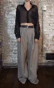Cropped Oversized Chiffon Button Up - Black