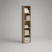 Bibliothèque colonne en panneaux de particules mélaminés, chêne beige clair, 5 niveaux, 180 × 30 × 30 cm