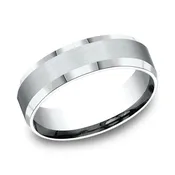 10k White Gold 6mm Satin Center Beveled Edge Comfort Fit Wedding Band