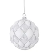 4.5" White & Clear Glass Round Hobnail Ornament