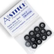 12 Bobbins - AllStitch Plastic Sided Machine Embroidery Bobbins Style A/Class 15 - Black