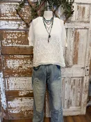 Cream Open Crochet Knit Short Sleeve Top