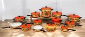 13 pc Holt Howard "Fruit Festival" Cookware Set, Vintage Enamel Cookware, MCM