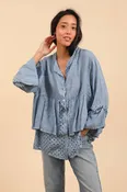 Buttoned blouse with eyelet embroidery 11986 100% linen