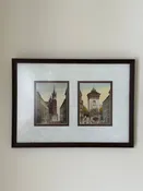 0059 Vintage Double Street Scene Watercolor Painting