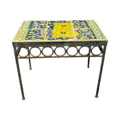 18th Century Tile Top Side, Accent or Coffee Table with Later Iron Base