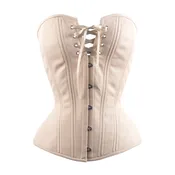 Beige Cotton Overbust Corset, Hourglass Silhouette, NEW