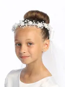 204 - 24" Veil with corded flowers & bead accents