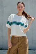 Abigail - Retro Stripe Boxy Tee: IVORY