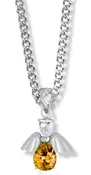 3/4 Inch Sterling Silver and Glass Crystal November Birthstone Angel Necklace