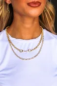 18" 18K Yellow Gold Plated Layered Chain Necklace with Equestrian Bit Pendant