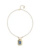 Collier plaqué or 18k avec cristal rectangulaire bleu facetté