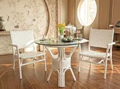 3 Piece Rattan Dining Set With Leather Strapped Chairs & 36" Round Dining Table Riviera Style, White