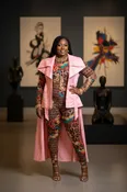 Missy Designer Pattern Long Sleeve Front Zip Jumpsuit