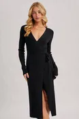 Bluivy - RIBBED KNIT V-NECK WRAP MIDI DRESS