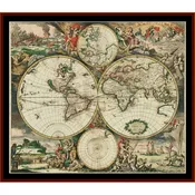 17th Century World Map - Vintage counted  pdf cross stitch pattern