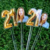 Custom Acrylic Drink Stirrers Bundle - 21st Balloon Number Age Drink Stir Sticks & Face Photo Stirrers