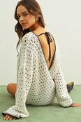 Angie Long Sleeve Tunic with Crochet Knit in Ivory by Miou Muse
