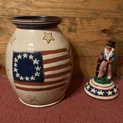 13 Colony Flag Pot with Uncle Sam Lid