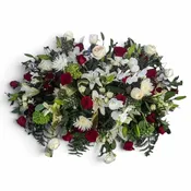 Forever In My Heart Red & White Casket Spray - Roses, Hydrangeas