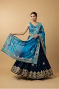 Blue Bandhani Silk Lehenga Set with Gota Embroidery