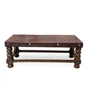 19th c. Peruvian Walnut Hand Tooled Leather Coffee Table, US Great Seal