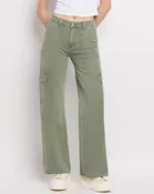 Army Green Utility Cargo Wide Leg Jeans