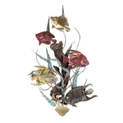 Vintage Ron Bertocchi Mixed Metal Fish Driftwood Wall Art (19" x 32")