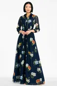 ADDISON NAVY FLORAL EMBELLISHED SHIRT DRESS GOWN