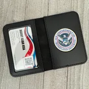 Duty Leather Book Style Single ID Badge Case With Emblem