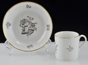 19thC c1810 Spode Sepia Gilded Floral Fruit Coffee Can &amp; Tea Bowl Antique Old
