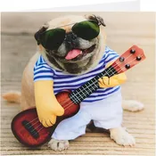 Funny Pug & Ukulele Design Blank Card