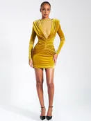 Carey Gold Velvet Long Sleeve Mini Dress (Archive Sale)